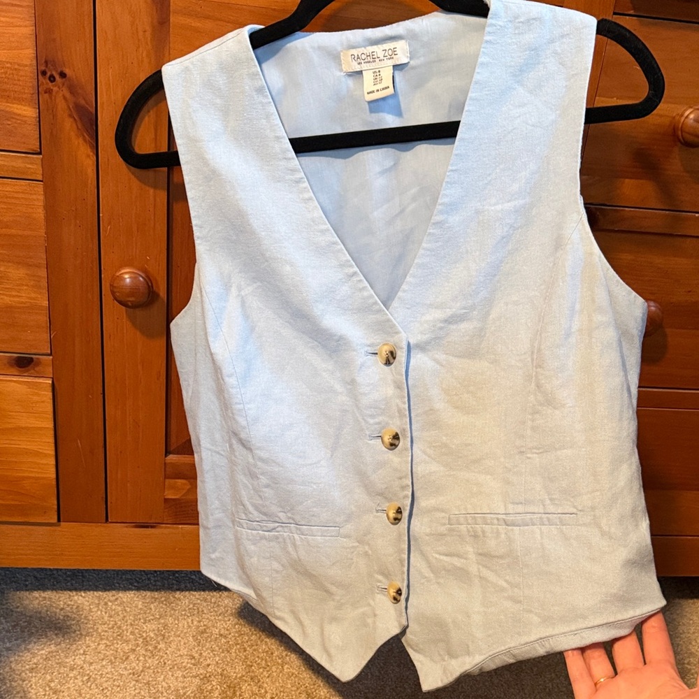 Rachel Zoe Sky Blue Button-Down vest Blouse